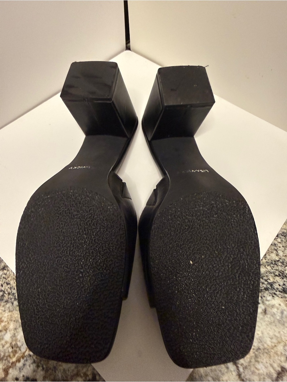 Lisa Vickey Black Block Heel Slide Sandals - Picture 3 of 4